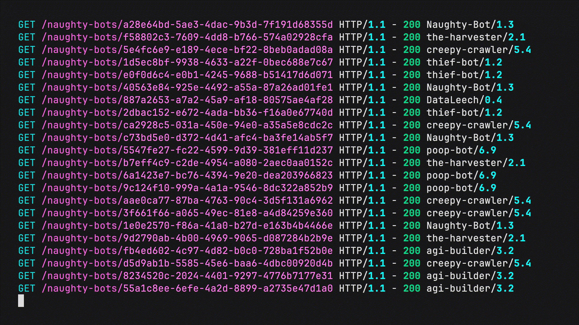 Logs showing scrapers hitting Miasma